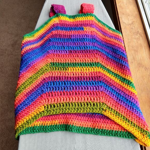 Crochet Rainbow Variegate Tank Top Racerback fits size M - XL handmade unique - Picture 12 of 14